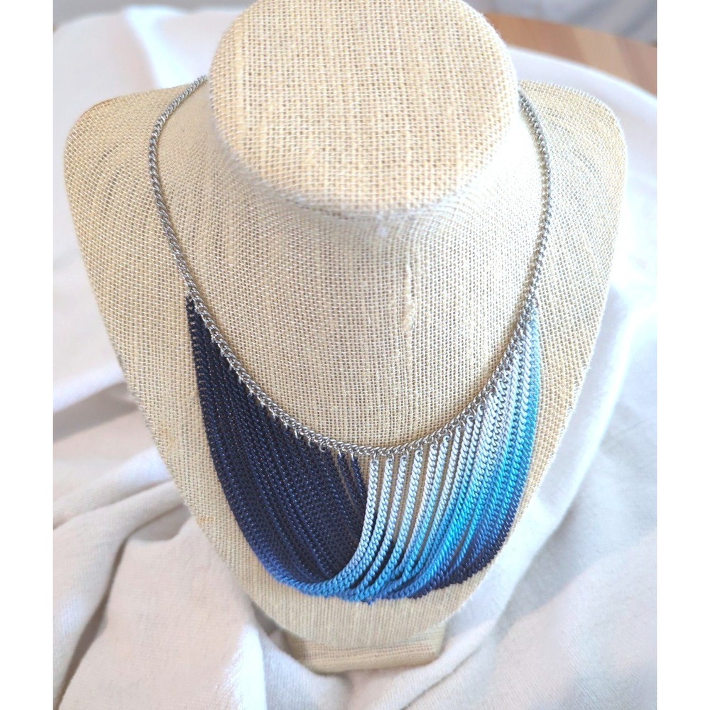 Nicole by Nicole Miller Blue Ombre Multi Strand Chain Bib Statement Necklace